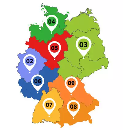 Landkarte mit Vorwahlen in Deutschland